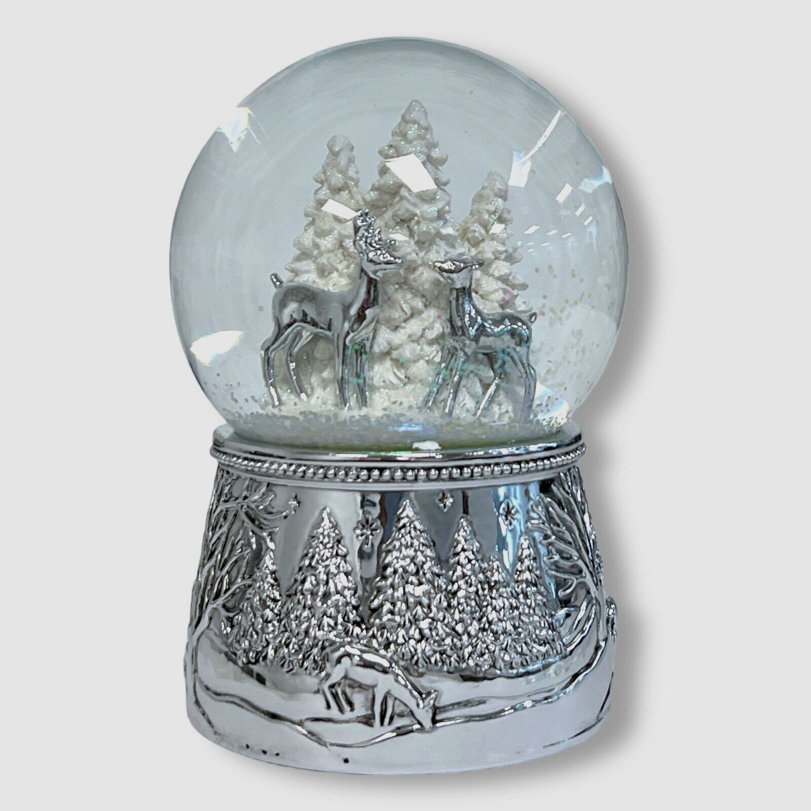$60 Reed & Barton Silver Christmas North Pole Bound Music Box Holiday Snow Globe