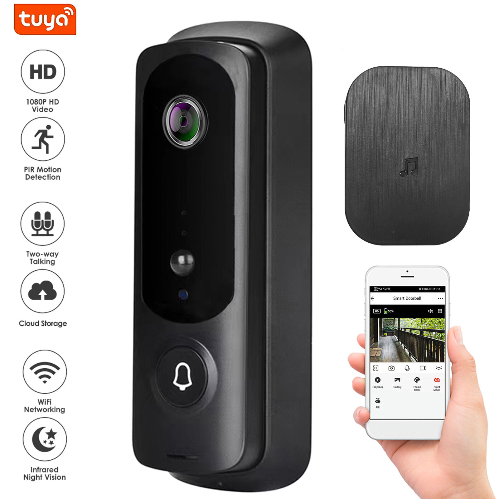 Smart Wireless WiFi Video Doorbell Camera 1080P 2Way Audio PIR Night Vision D5G9
