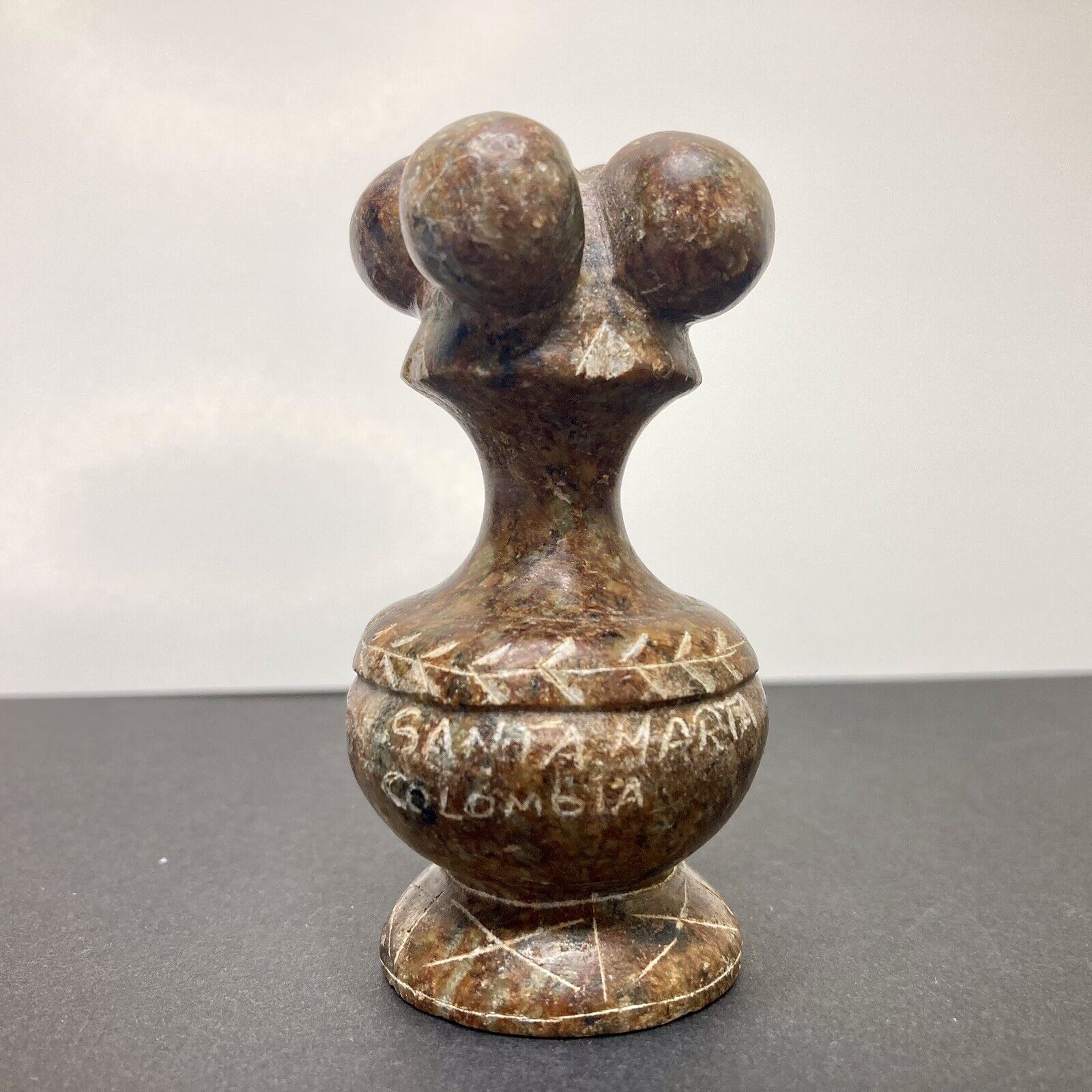 Vintage Santa Marta Poporo Stone Carving: Indigenous Lime Container Keepsake