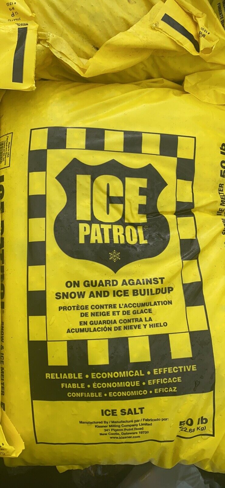 Ice Patrol 50lbs bags of ice melt. $4 per bag. 100+ bags available.