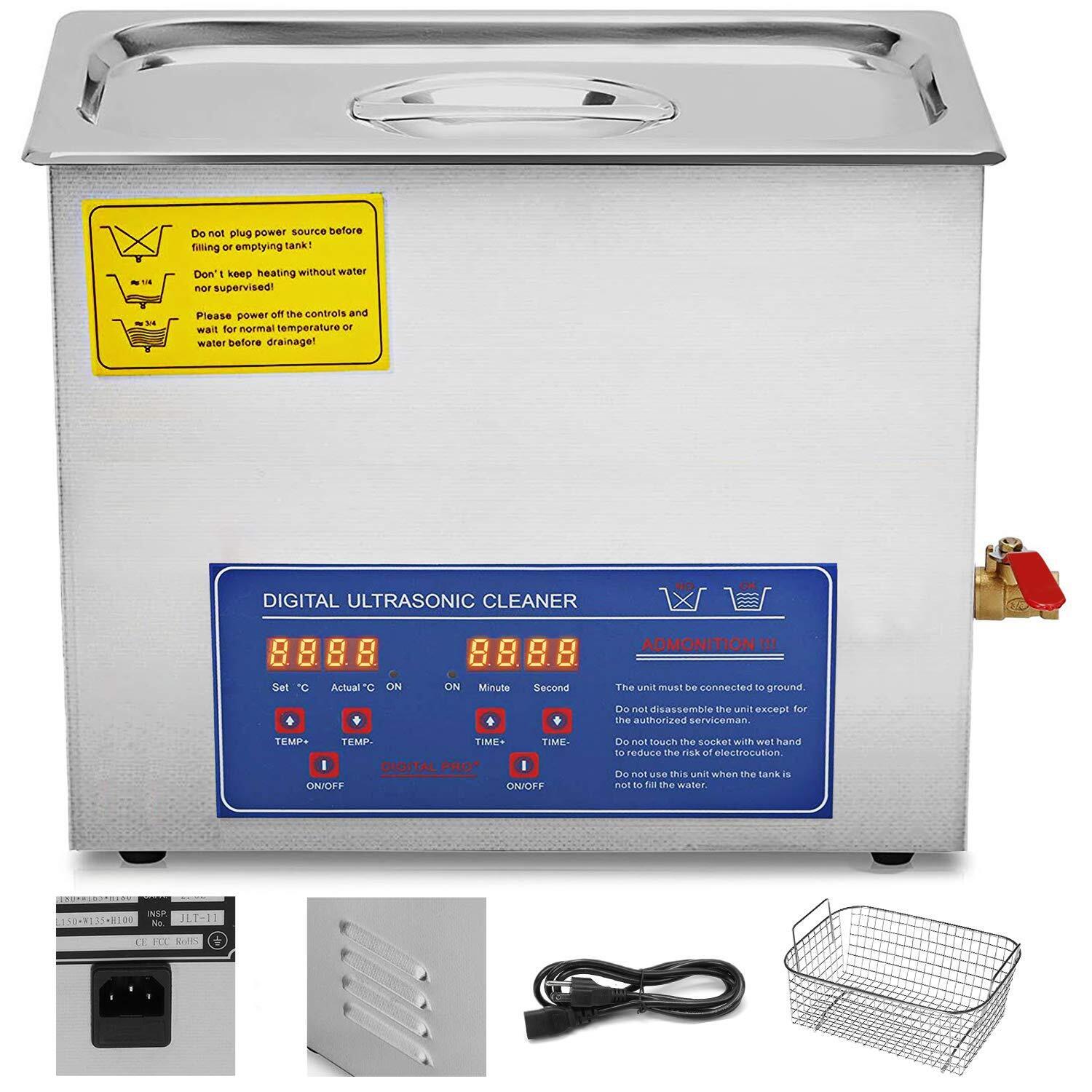 6L Stainless Steel Ultrasonic Cleaner With LED Display Timer & Heater Basket