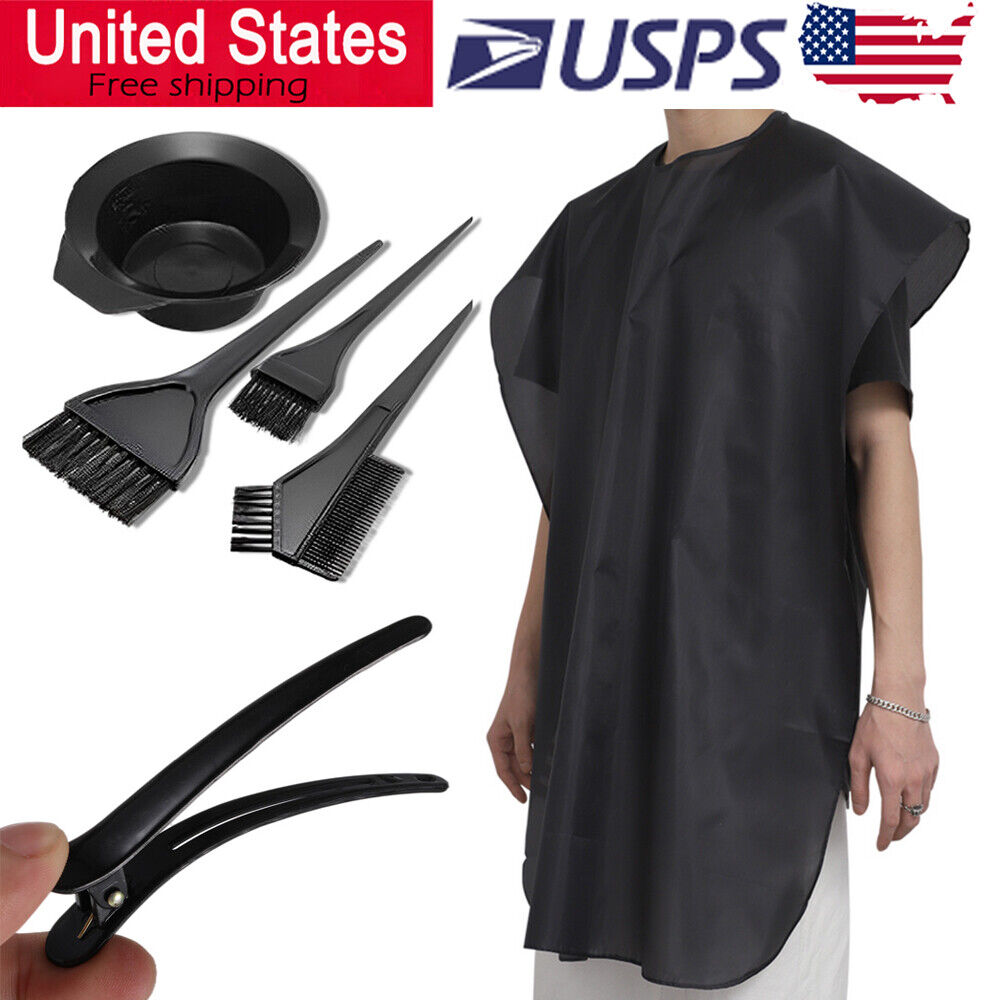 4X Hair Dye Color Brush Bowl & Hairdressing Apron & 5X Hair Clips Coloring Tool