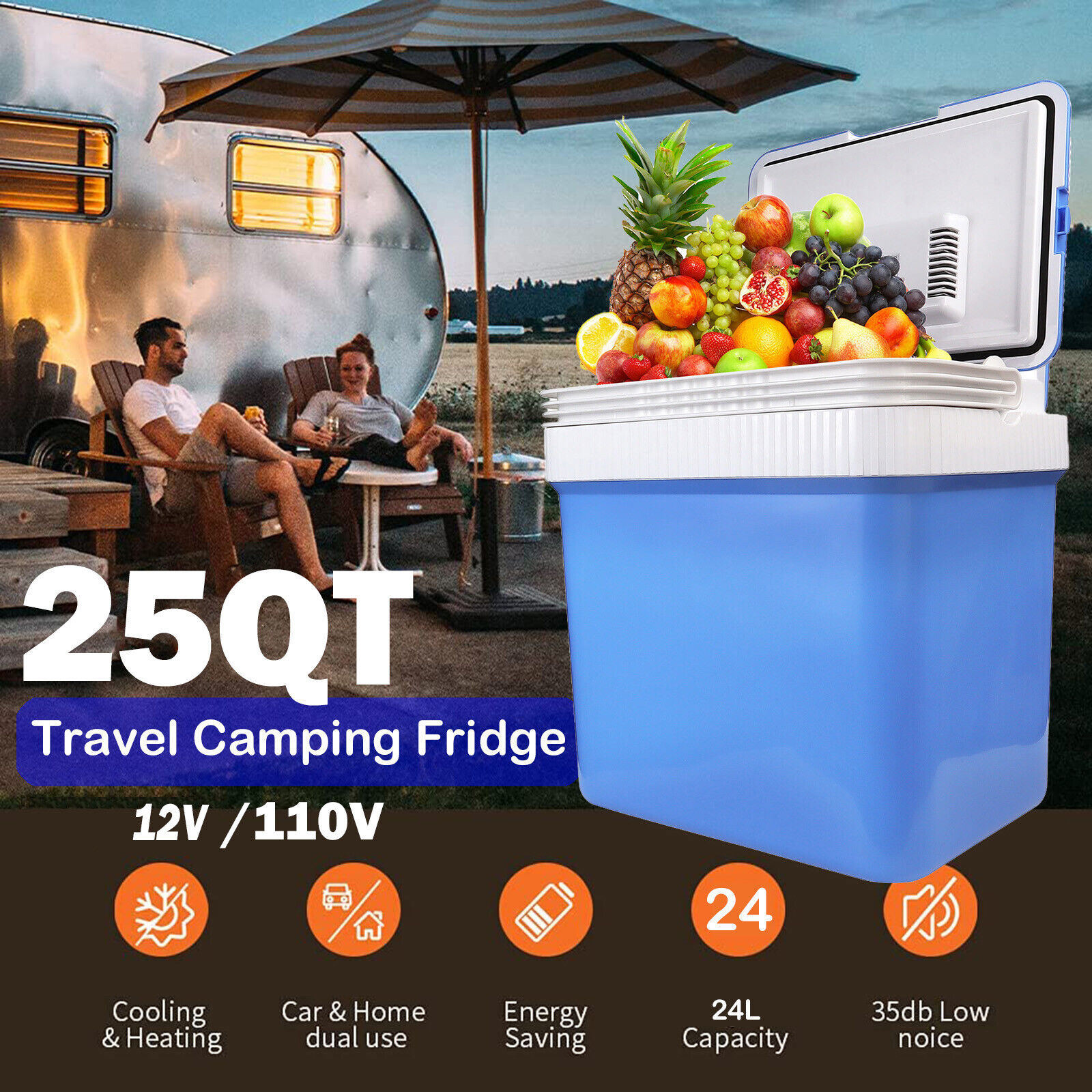 12/110V 25QT 24L Portable Fridge Freezer Cooler Camping Car Boat Caravan Home