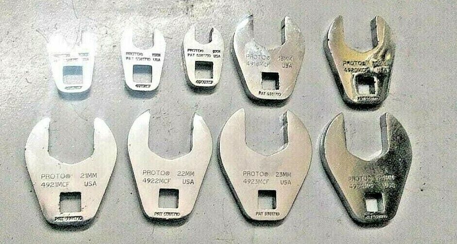 Crowfoot Socket Wrench proto lot of 9 Pieces used