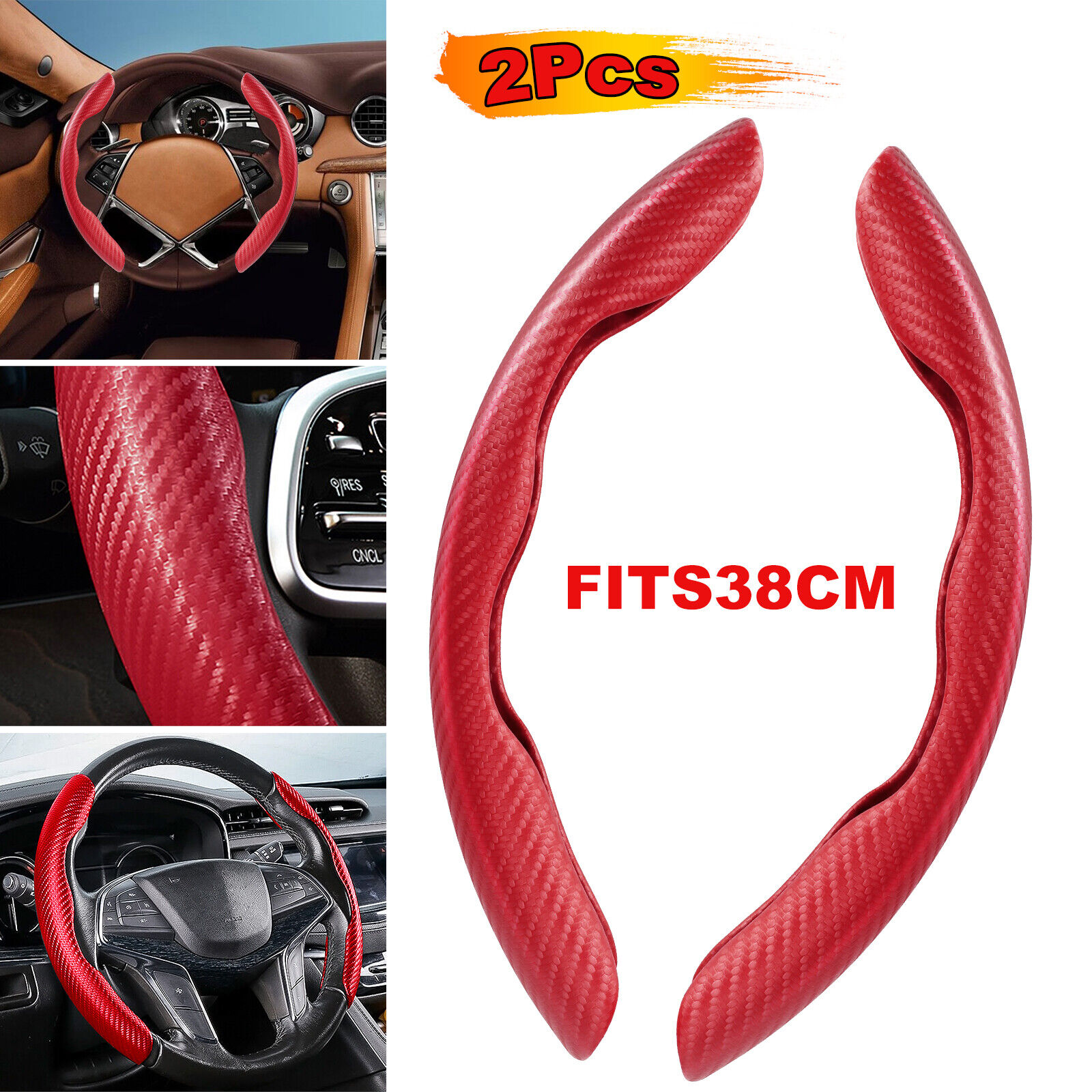 2x Red Carbon Fiber Universal Car Steering Wheel Booster Cover NonSlip Accessory