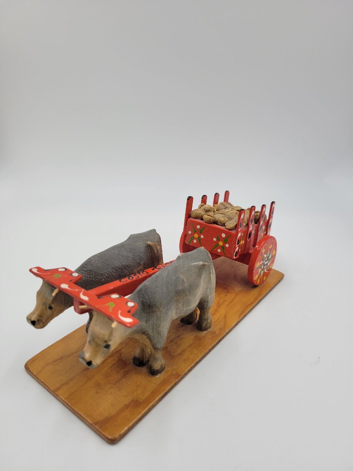 VINTAGE COSTA RICA SOUVENIR WOODEN OX CART HORSE WAGON BUGGY COLORFUL FOLK ART