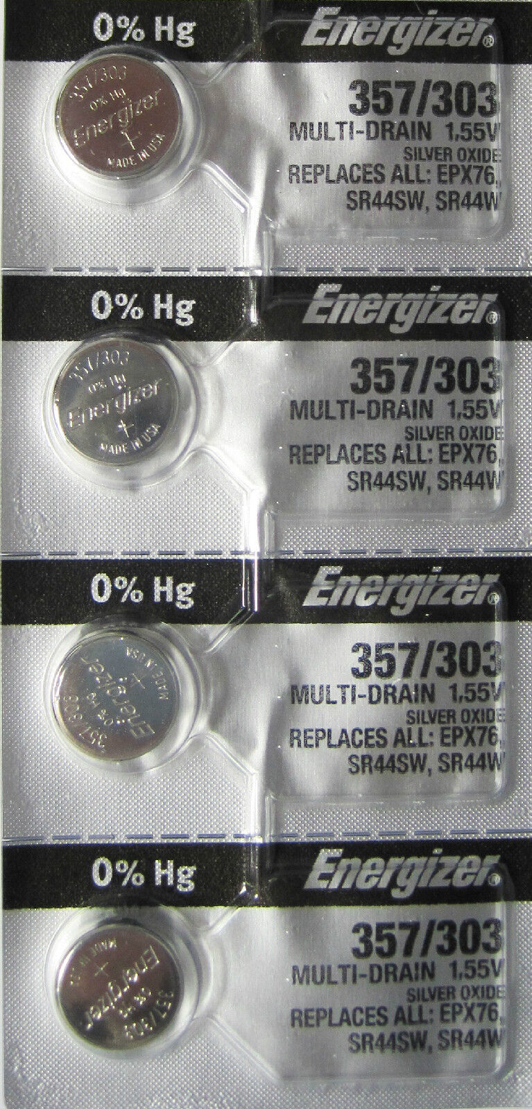Energizer 357 / 303 Silver Oxide 4 Batteries (SR44SW / SR44W)