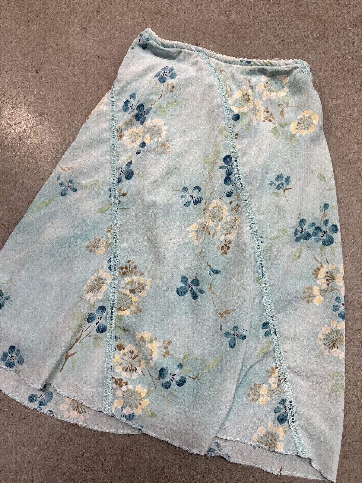 Vintage Mary Kate & Ashley Blue Knee Length Chiffon Floral Skirt Size 7