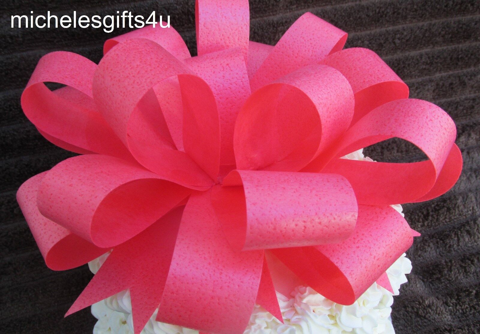 Large Edible Red/Orange Cake Edible Wafer Paper Bow Ribbon 8