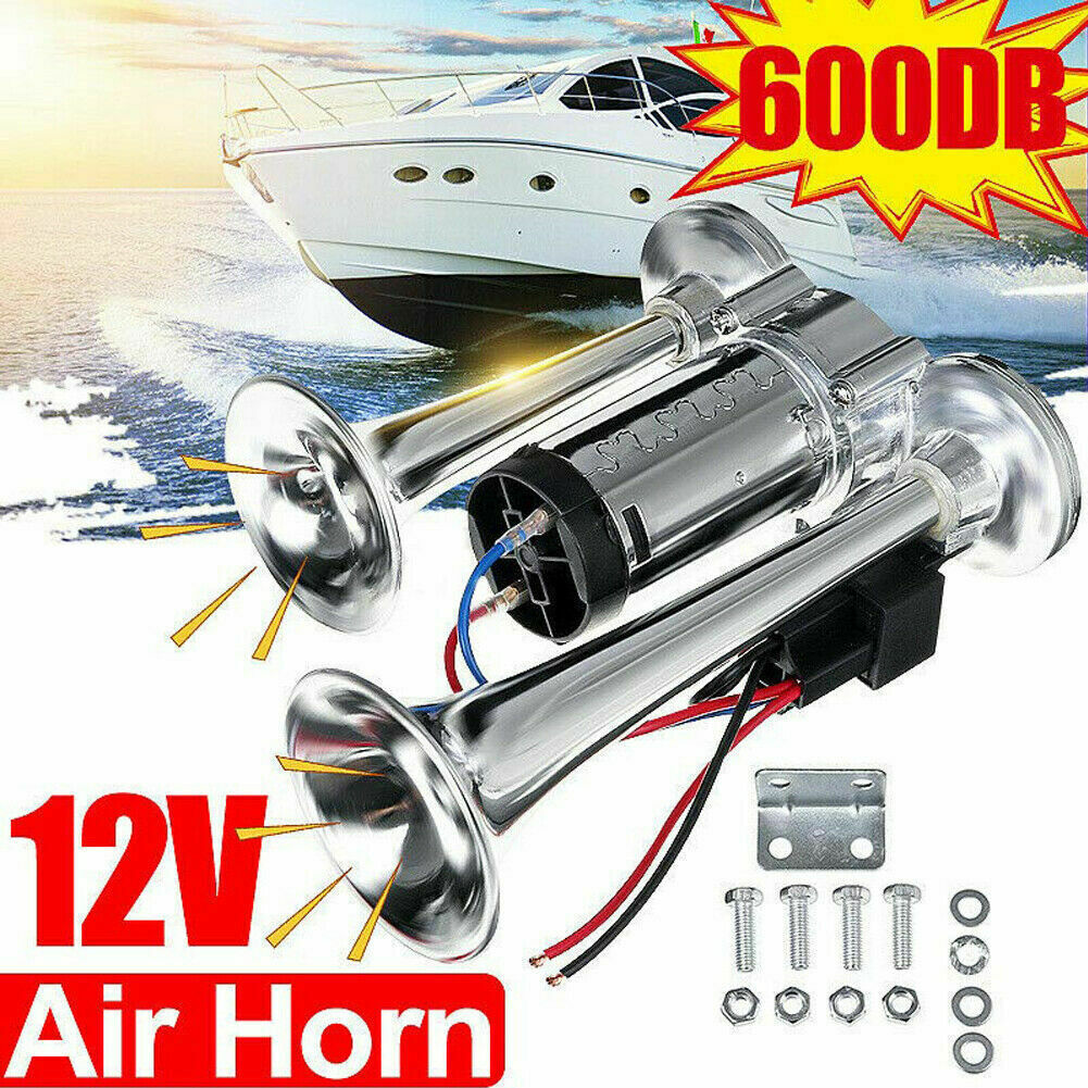 600DB 12V Dual Trumpets Super Loud Car Electric Horn Truck Boat Train Speaker