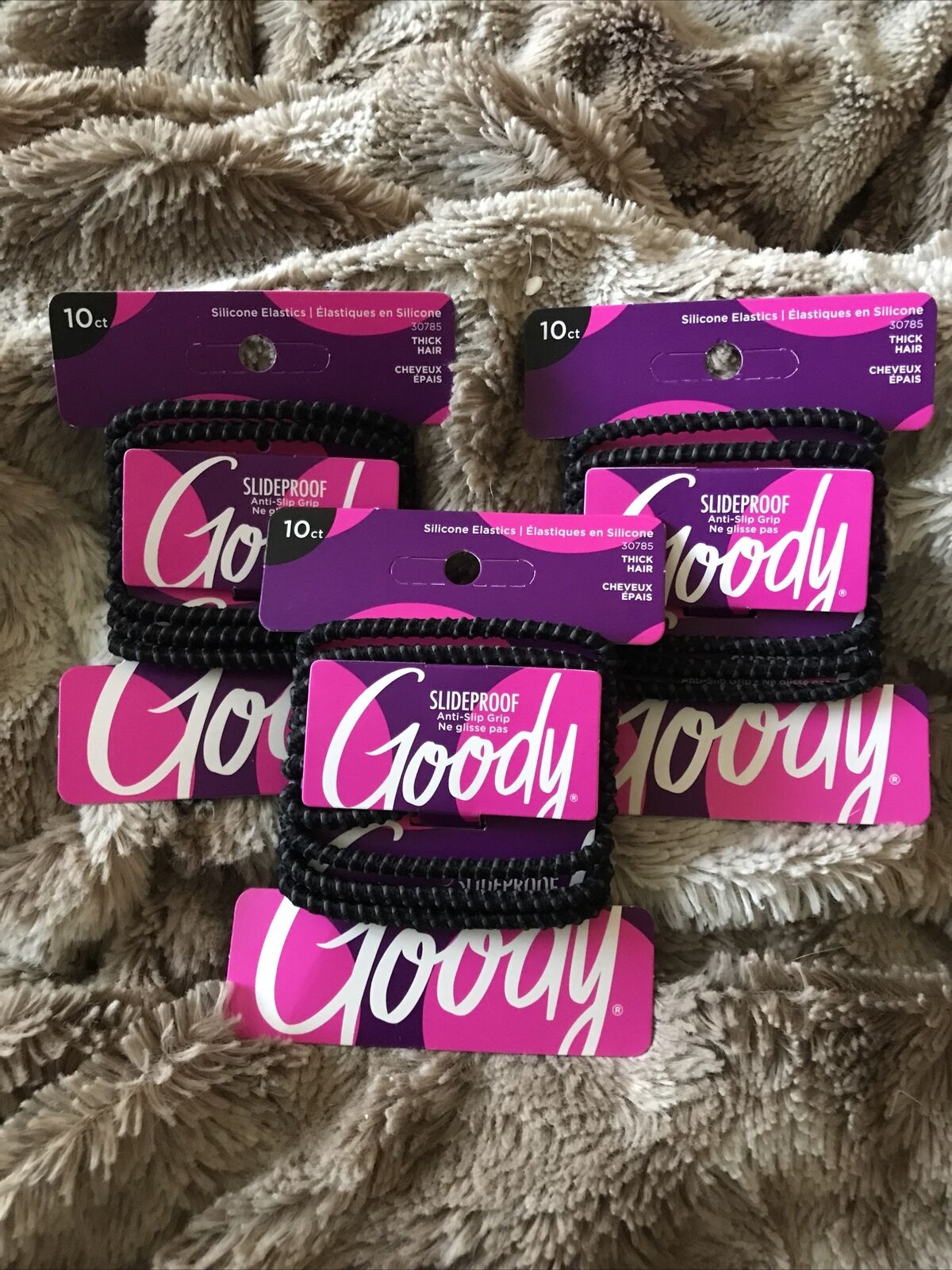 3 Pack ~ Goody SlideProof Anti-Slip Grip Silicone Elastics 30ct Total