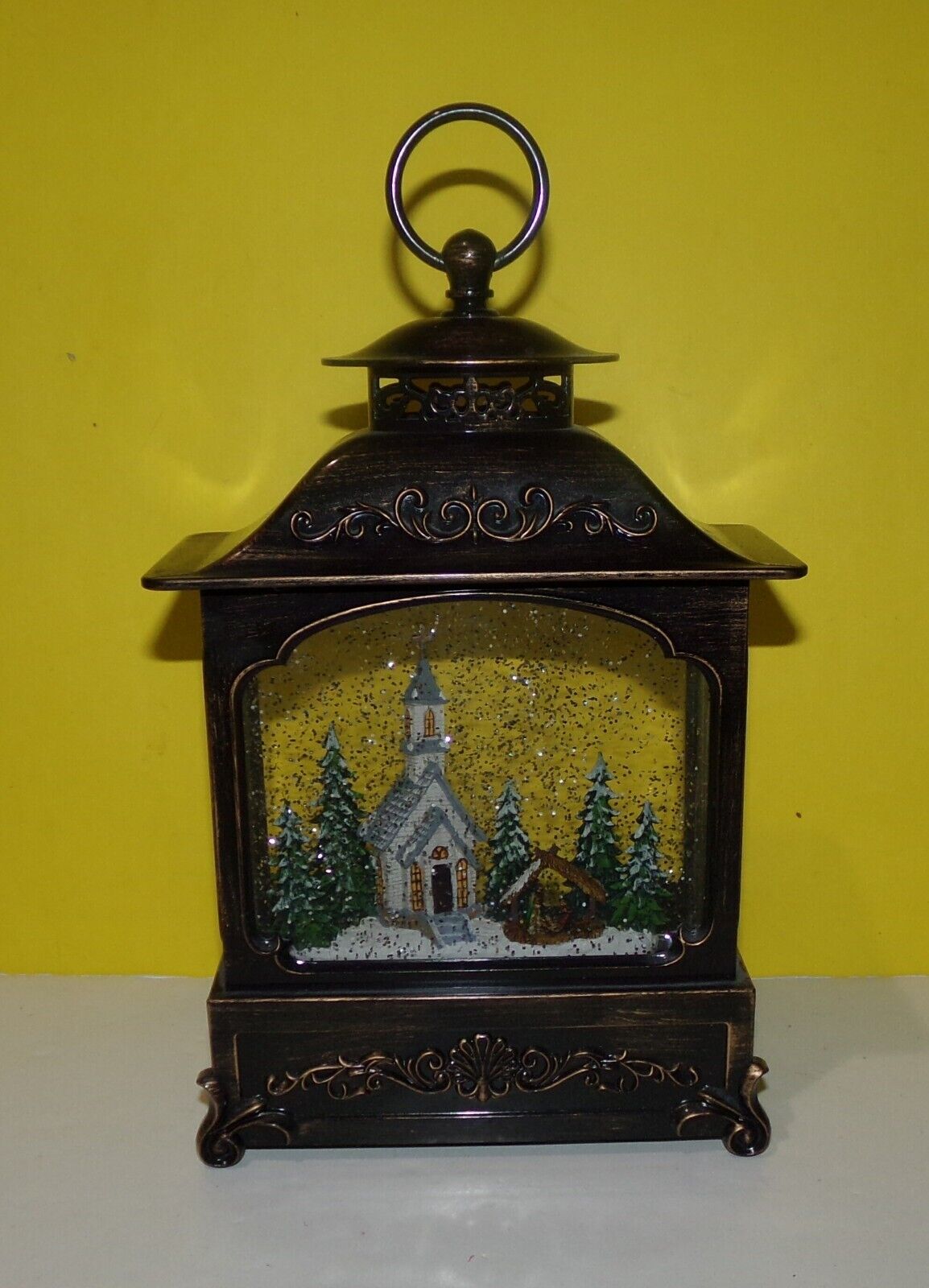 Lighted Glitter Swirl Water Globe Lantern Church Nativity Valerie Parr Hill