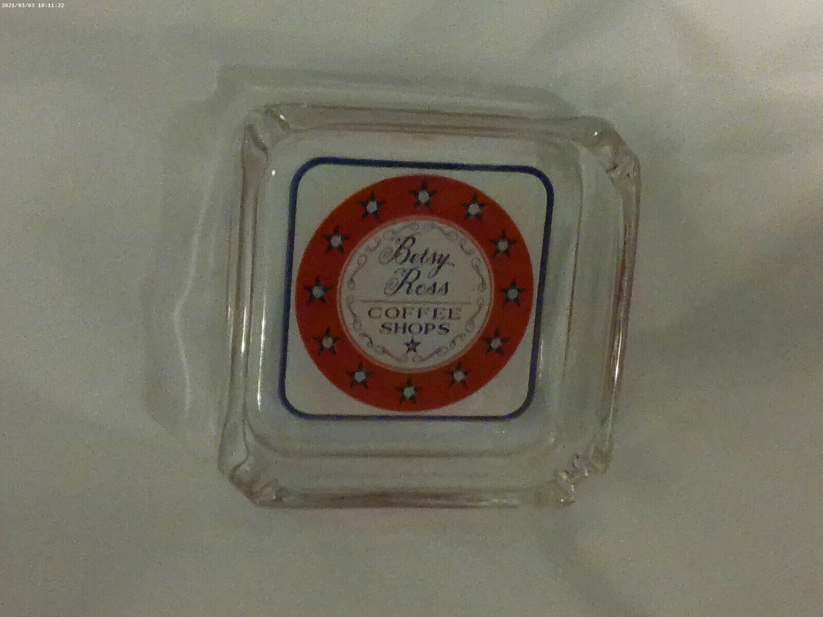 VINTAGE  BETSY ROSS COFFEE SHOPS  GLASS ASHTRAY PATRIOTIC