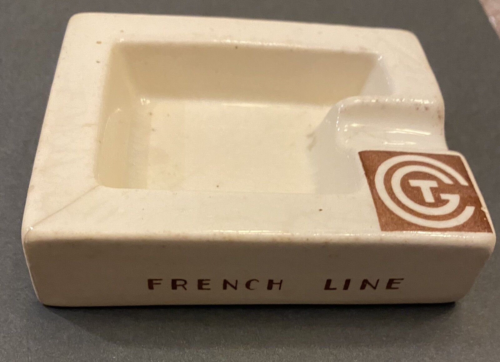 Marked SS Normandie French Line Ship Ashtray  Jean Luce Paris  Art Deco 1930’s