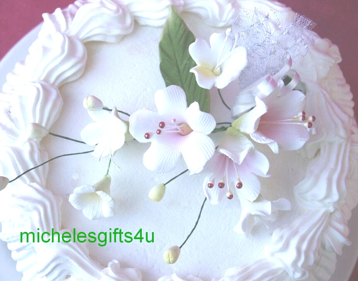 Sugar Gum Paste White Pink Apple Cherry Blossoms & Stephanotis Cake Flowers