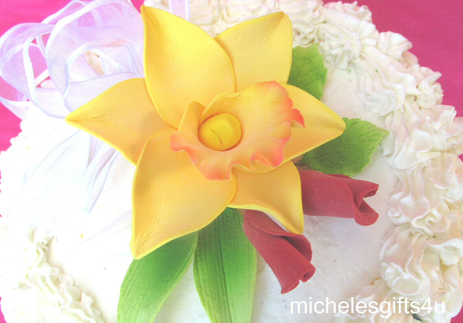 Gum Paste Sugar Gold Orchid, Leaves, Rosebuds Cake Decorating Flowers 3