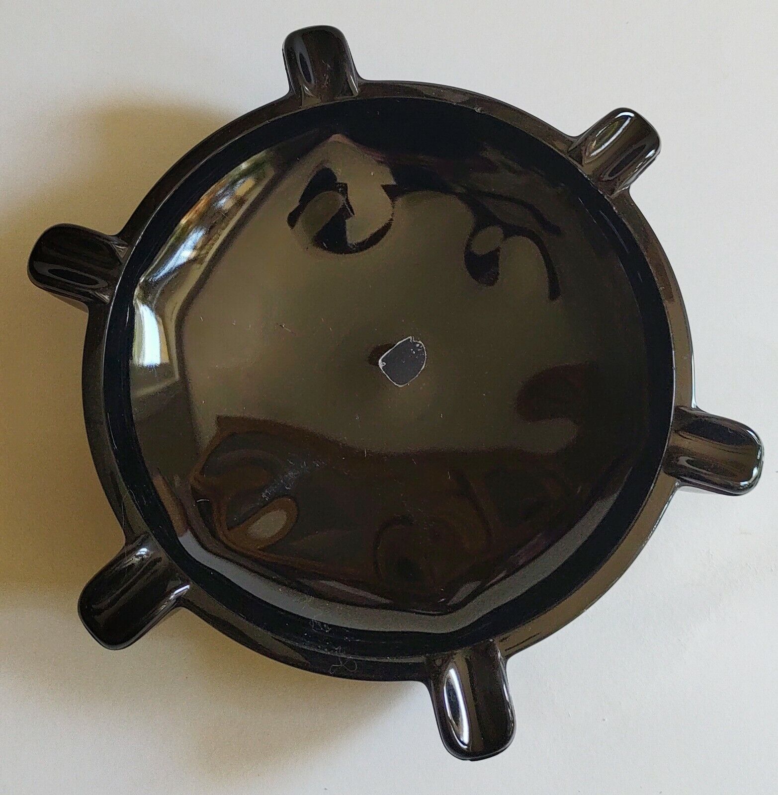 Vintage MCM Viking Nautical Pilot Cigar Ashtray #773 Thick Ebony Black Art Glass
