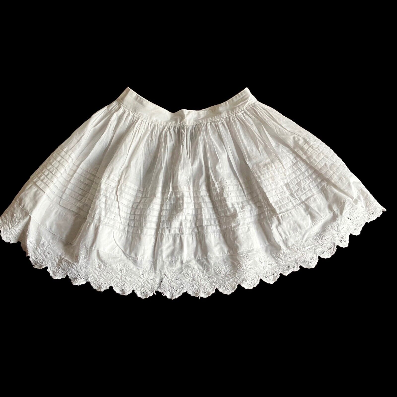 Antique Edwardian Child's White Cotton Eyelet Embroidered Full Skirt
