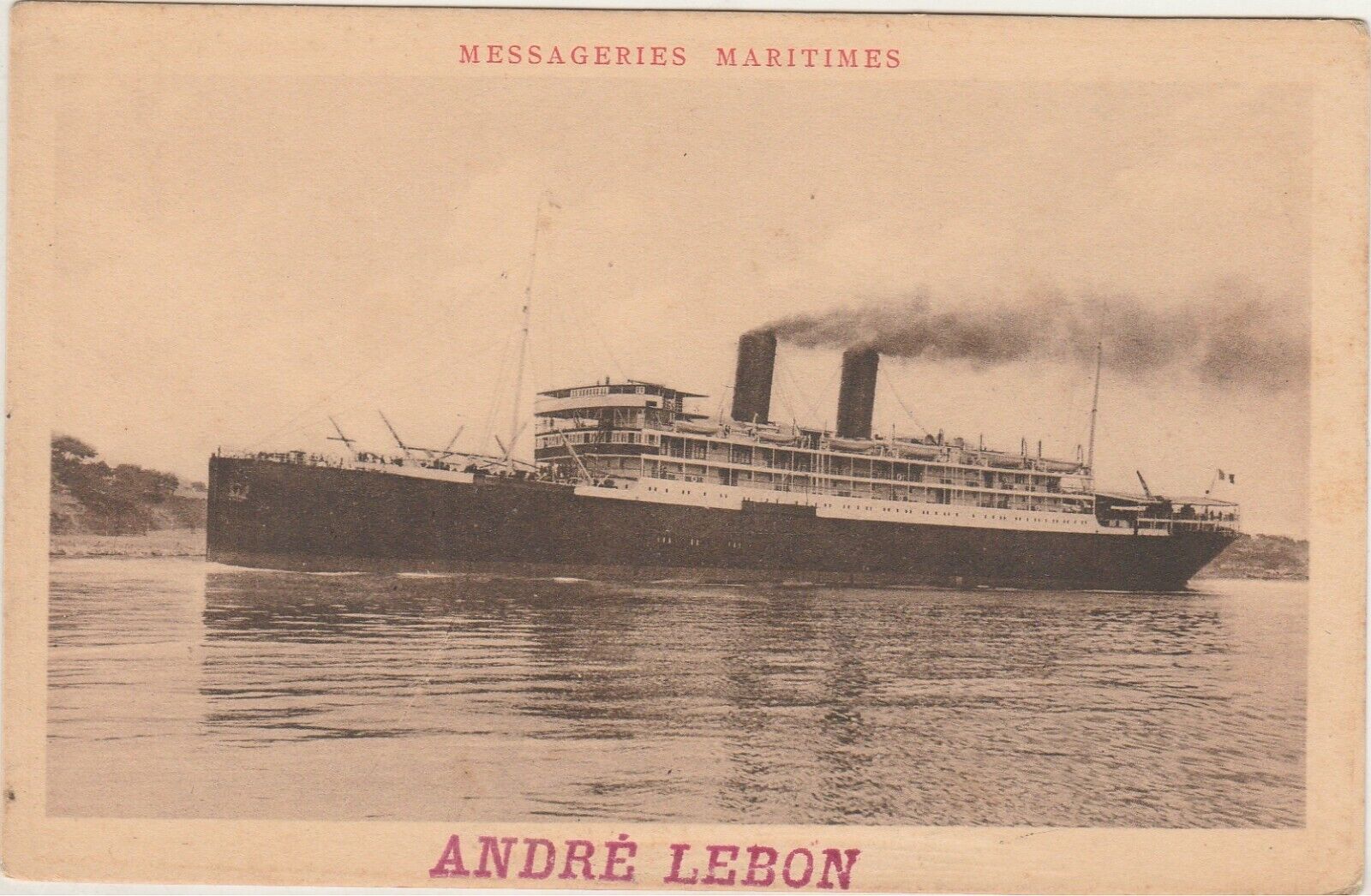 FRANCE old Rare Postcard Showing Messageries Maritime Co. S/S ANDRE LEBON 1920s